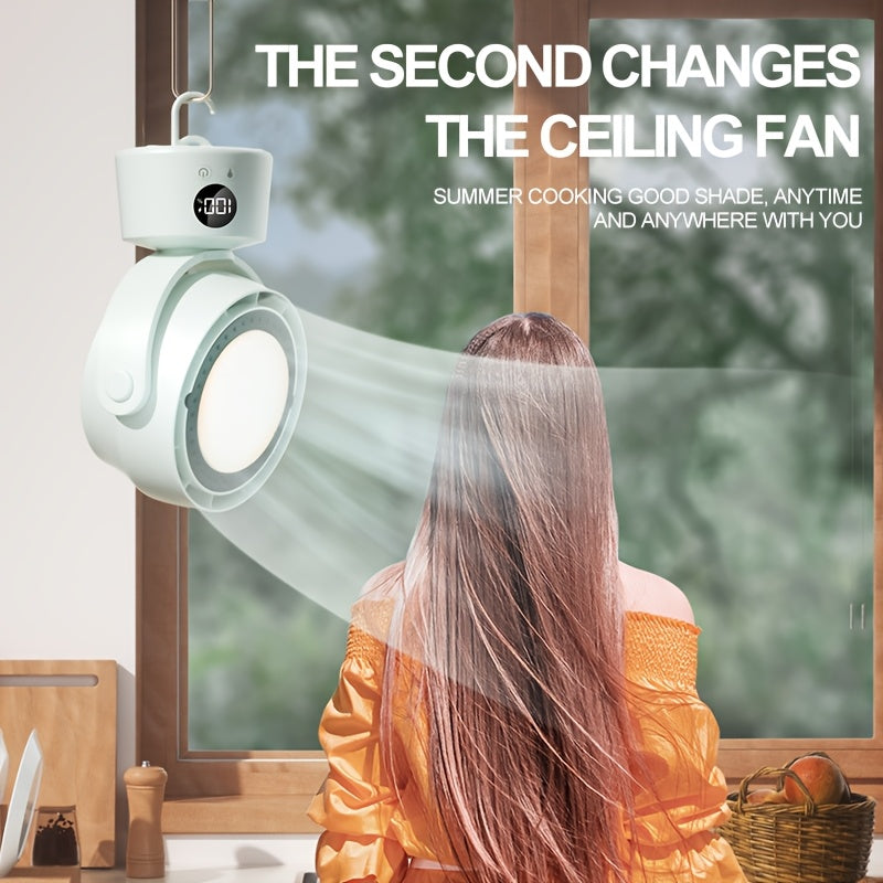 Smart Leafless Air Circulation Fan with Timer, LED Light and Aromatherapy Function - 6 Speed Levels, 360° Adjustable Lighting, Auto Left-Right Oscillation, Manual Tilt Adjustment, Built-In Hook, Hanging Use for Desktop Home Bedroom Travel