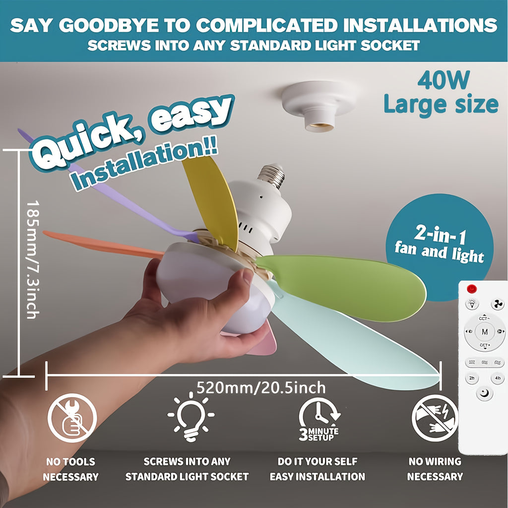 20.5 Inch/52cm & 16.5 Inch/42cm Remote Control Ceiling Fan with Light, 6 Blades Design, 40W E26/E27 Base Fan Light, 3 Speed Levels & 3 Color Modes, 3000K-6500K Dimmable, Ideal for Bathroom Kitchen Bedroom Office, White & Multi Colors Available