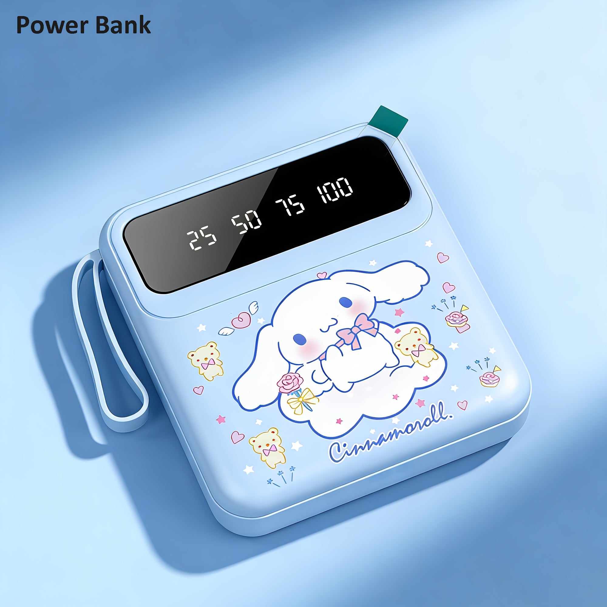 Sanrio Cinnamoroll Small Portable Power Bank, Pocket-Sized Emergency Power For Travel, Lightweight Design, Travel Essentials, Cartoon Print Charging Device, Fits Purse Portable Charger, 4 Built-in Cable And LED Lights, For Mobile Phone