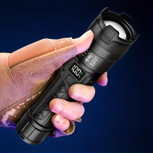 1 Set of 4 Rechargeable High-Power LED Flashlights with Zoom Focus, Ultra-Bright Long-Distance Beam, Tactical Work Light, Ideal for Camping, Hunting, Hiking & Emergency, LCD Digital Display, Perfect for Fishing