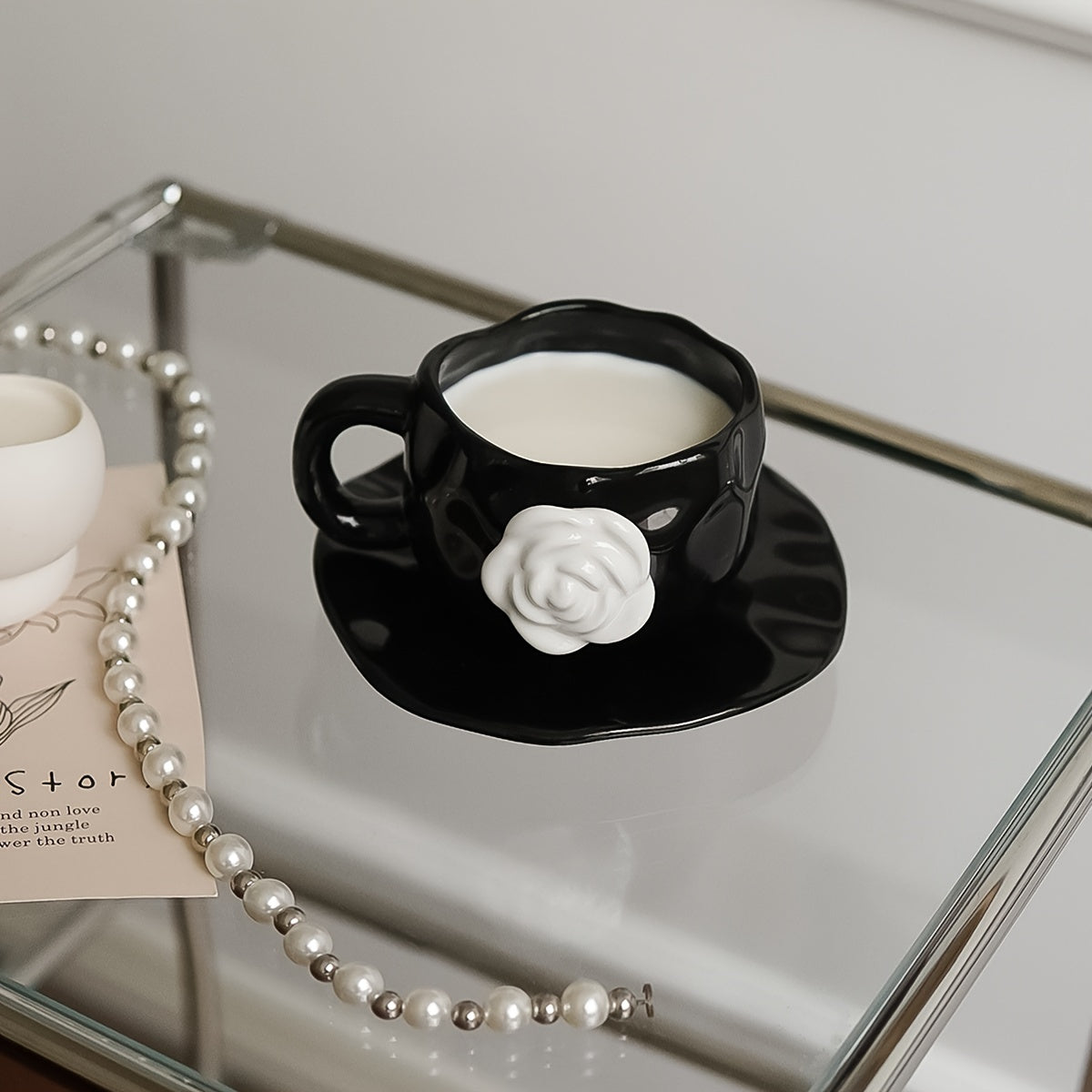 1pc Original Design Ceramic Camellia Flower Cup & Saucer, Floral Irregular Mug, Perfect for Restaurant Breakfast Cup, Afternoon Tea Coffee Cup, Gift Souvenir Drinking Cup