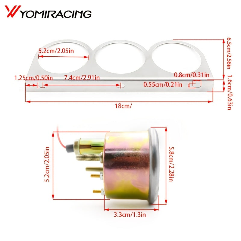 New Mechanical 3-in-1 Gauge Set (Chrome Silver Iron Frame + White Dial, Voltage 8-16V + Water Temp 150-270°F + Oil Pressure 0-100Psi), Battery Not Included