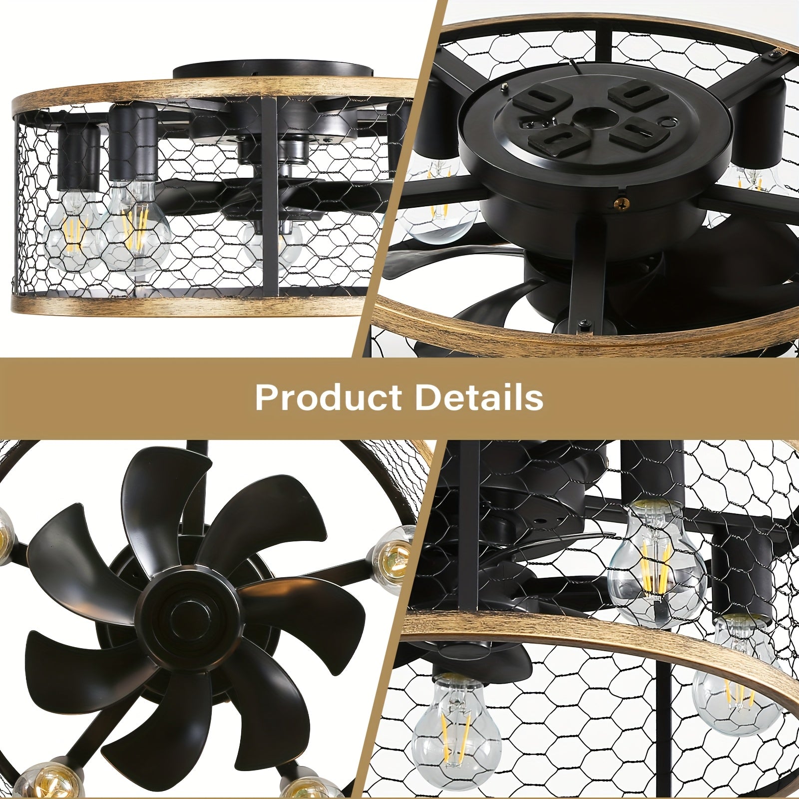 Sofucor 20 Inch 7-Blade Caged Ceiling Fan with Remote Control & Light Kit Set