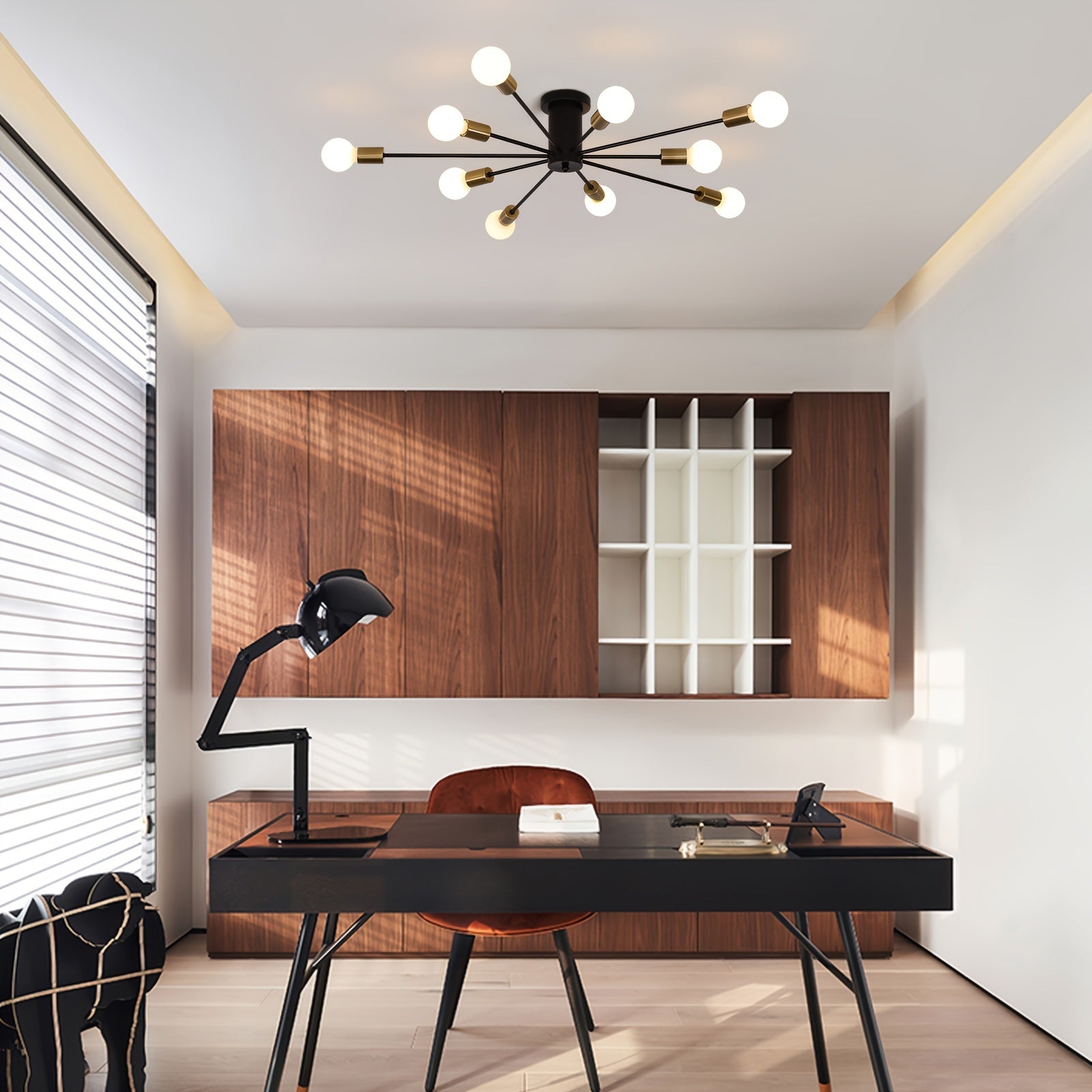 Enkel 10-Head Modern Industrial Style Satellite Pendant Light - Black Gold Semi-Flush Mount Ceiling Light, 38-Inch Wide Hardwired Pendant Light with Dimmable Function (Compatible with E26/E27 Sockets), Suitable for Living Room, Kitchen, Bedroom