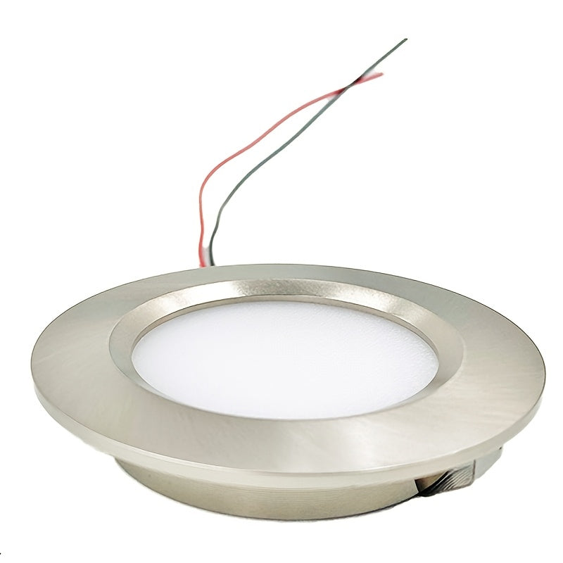Recessed LED round downlight spotlight, metal aluminum housing, DC12V 24V, diameter 68mm*14mm, cutout 55mm, nickel color, 3W 5W LED cabinet light, for garage, bathroom, sauna lighting, shopping mall, restaurant, bedroom, corridor