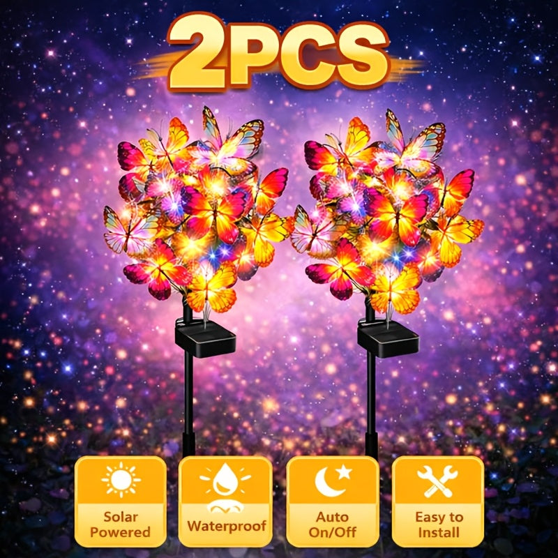 Solar Courtyard Garden Light - Latest Outdoor Solar Light, Colorful Large Butterfly Decoration, Large Size Solar Panel, More Realistic Butterfly Flowers (2/4/8 Sets) Christmas Holiday Decoration