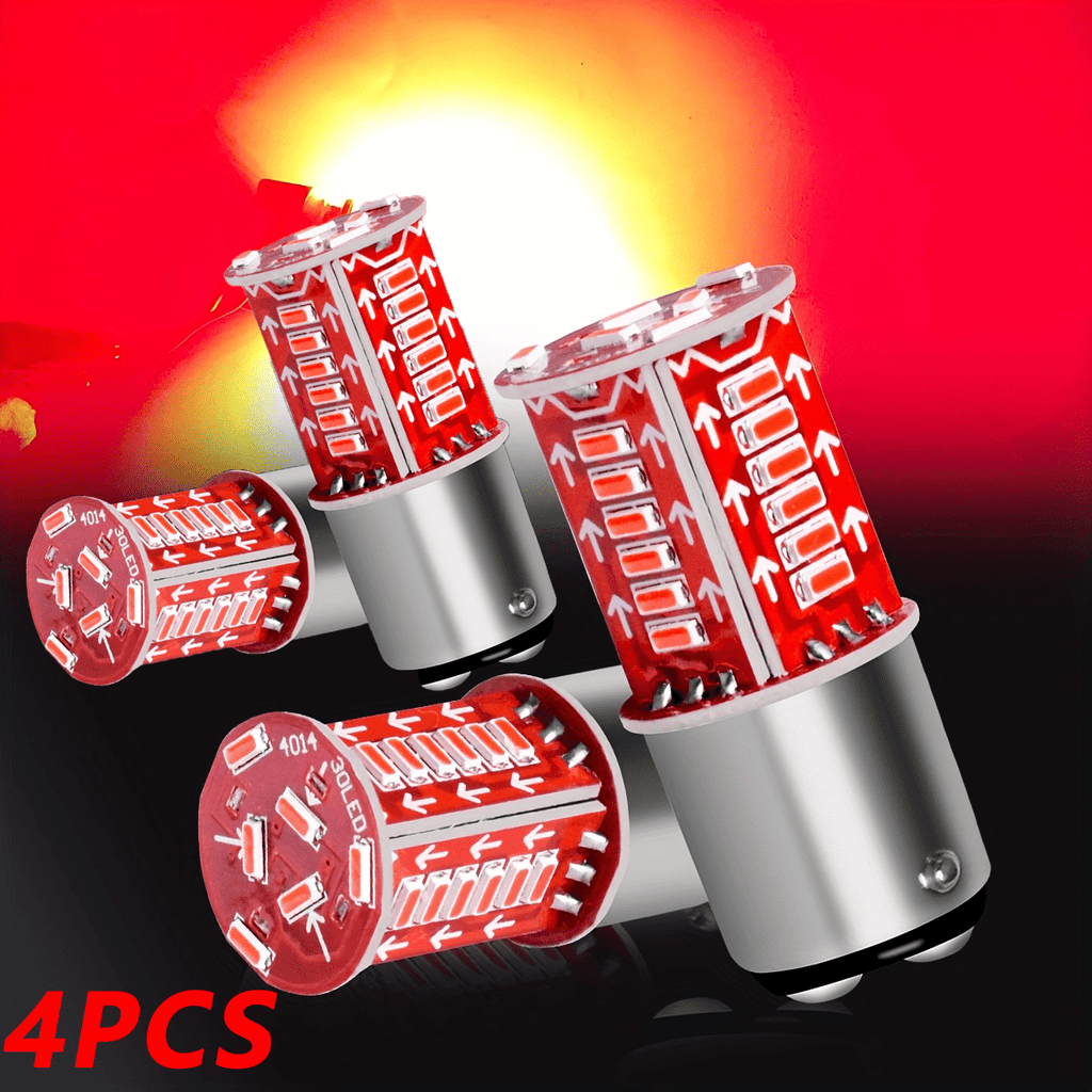 4 Pack High Brightness Red Yellow White LED Car Bulb 1157 Bay15D P21/5W S25 G18 with 30 Pieces 4014 LED Beads, Suitable for Automotive LED Bulb 12V, Battery Not Included