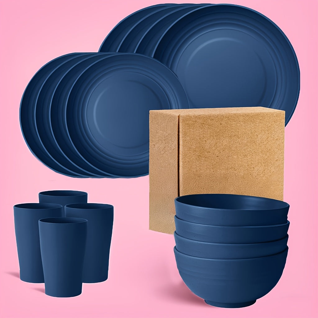 16-Piece Blue Dinnerware Set for 4 Persons – Includes Dinner Plates, Bowls & Cups – Microwave & Dishwasher Safe – Perfect for Christmas, New Year, Valentine‘s Day, Kitchen, Outdoor Camping, RV & Picnics