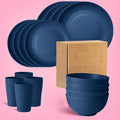 16-Piece Blue Dinnerware Set for 4 Persons – Includes Dinner Plates, Bowls & Cups – Microwave & Dishwasher Safe – Perfect for Christmas, New Year, Valentine‘s Day, Kitchen, Outdoor Camping, RV & Picnics