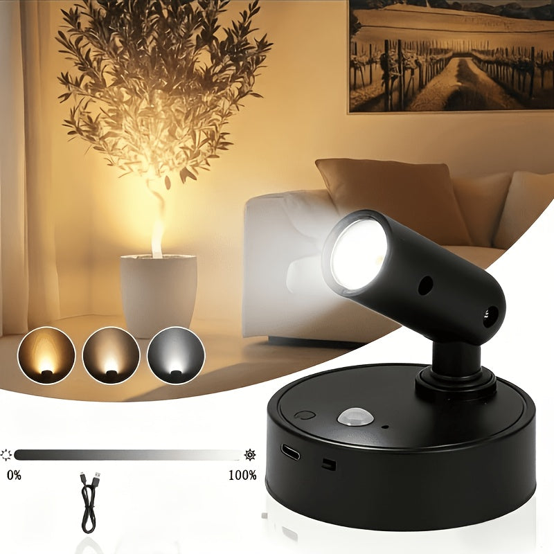 3-Color Temperature Wireless LED Spotlight, Motion Sensor Wall Light, USB Rechargeable Automatic On/Off, Adjustable Warm/Cool White Light, Suitable for Hallway, Bedroom and High-End Home Ambient Lighting