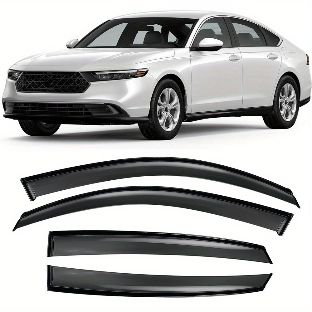 For 2023-2025 Honda Accord Sedan 4Pcs Premium Black Trim Windshield Vent Sun Shade Rain Guard Wind Deflector (with Clips) Smoked Color
