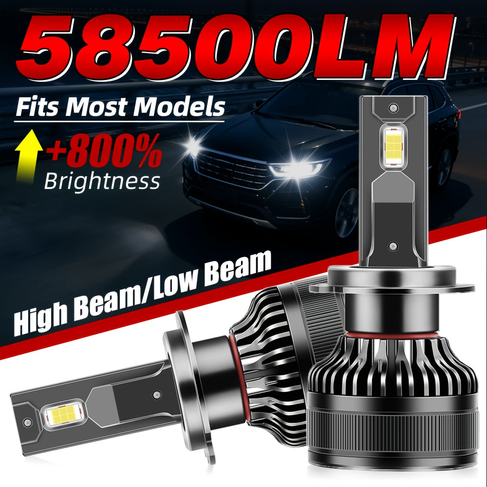 2-Pack Practical Headlights High Power 180W 58500 Lumens High/Low Beam Dual Mode 6000K Color Temperature LED Bulbs Models H1 H4 H7 H11 9005 9006 Fits 12V/24V Voltage 360° Beam Angle 1000% Brightness