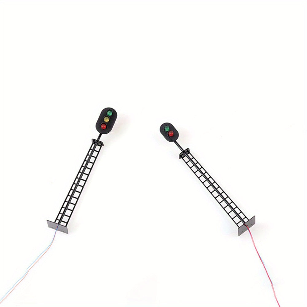 3-Pack HO Scale 1:87 12V Railway Track Signal Light, Green Red Yellow Square LED Traffic Light, 2-Light 3-Light Layout