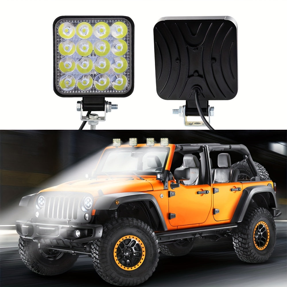 4-pack 3-inch mini square LED work light, off-road auxiliary light, modified headlight, flood/spot dual-purpose light, suitable for cars, trucks, SUVs, 48W, 9-30V