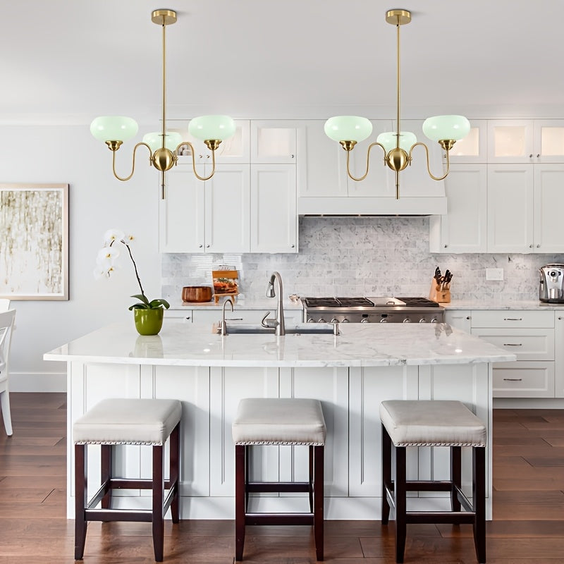 Elegant Gold Three-Light Pendant Light, Mid-Century Modern Chandelier with Opal Glass Shade, Adjustable Hanging Ceiling Light, Suitable for Dining Table and Living Room