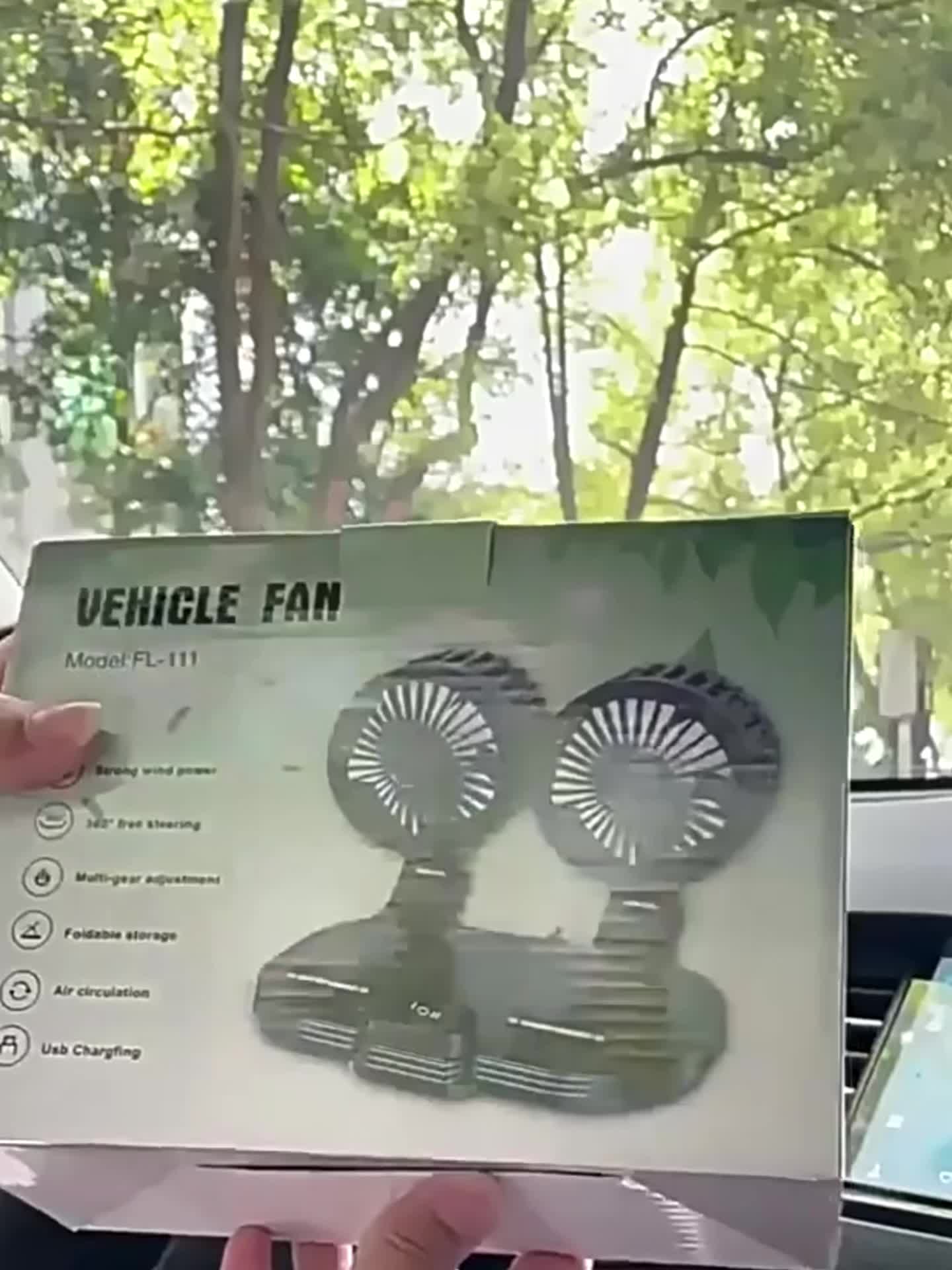 Dual-Head Rotatable Car Fan, Compatible with 24V Heavy Trucks & 12V Vehicles, 5V USB Plug-in Powered, Powerful Quiet Foldable Battery-Free Car Cooling Fan