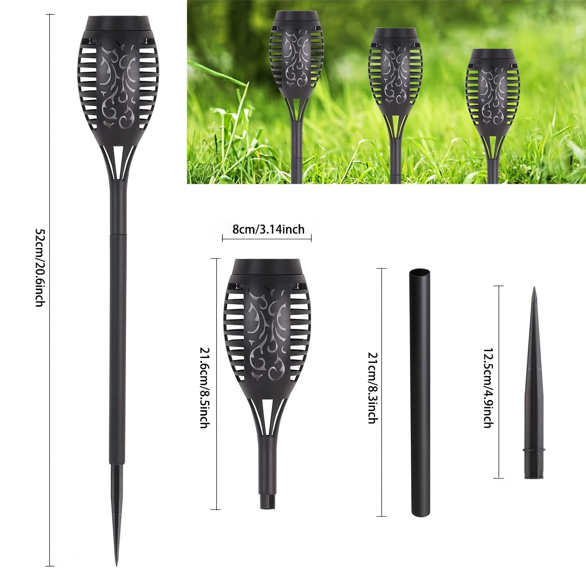 8pcs Outdoor Warm Light Solar Torch Light, Solar Light Waterproof, LED Flashlight for Outdoor Decoration, Perfect for Outdoor Decor Courtyard Garden, IP44 Waterproof Courtyard Lighting Light, Light Sensor Control Outdoor