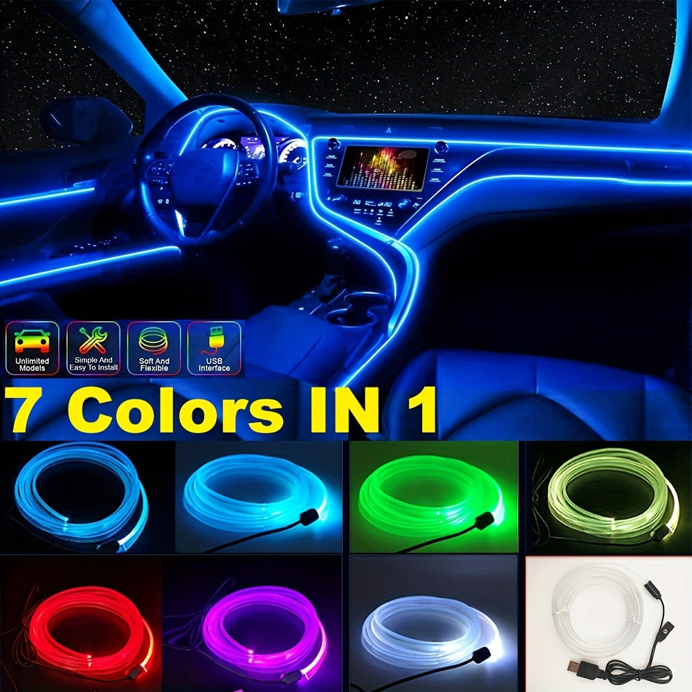 78.74 英寸 157.48 英寸 LED 灯条汽车内装装饰氛围灯 RGB 霓虹灯 DIY 仪表板环境光纤灯带 USB 驱动器