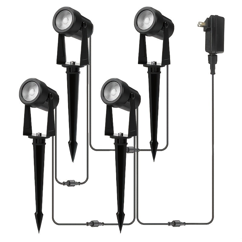 Outdoor landscape lighting low voltage LED spotlight, available in 4, 6, 8 or 10-pack, with transformer, exquisite design, warm white light color temperature 2700K, very suitable for courtyards, gardens and lawns