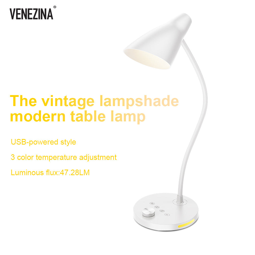 Student dormitory upgraded stepless dimming desk lamp USB plug-in model, 3 color temperature adjustment, knob brightness adjustment, upgraded night light function, gooseneck for easy storage, suitable for office lighting