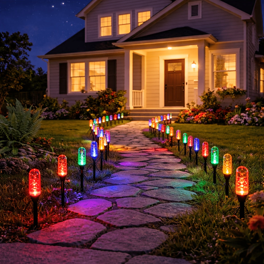 [3D] 20/10 LED Outdoor Solar Lawn Light - Garden & Ambience Ground Insert Light. Suitable for Path & Party Decoration; Perfect for Walkway, Courtyard, Lawn, Wedding, Camping, Easter & Mother's Day Decoration