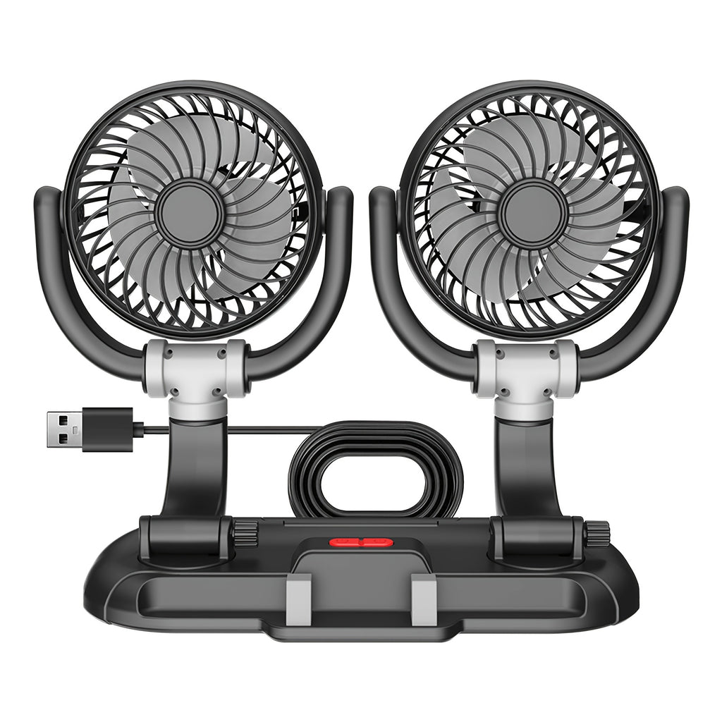 Dual-Head Car Fan - Powerful Wind, Adjustable Speed, Multi-Angle Rotatable, Compact Design with Phone Storage Slot, Suitable for Cars, SUVs and Trucks, Perfect for Travel, Beach Vacation, Back to School, Comfortable Car Interior Use, Battery-Free Design