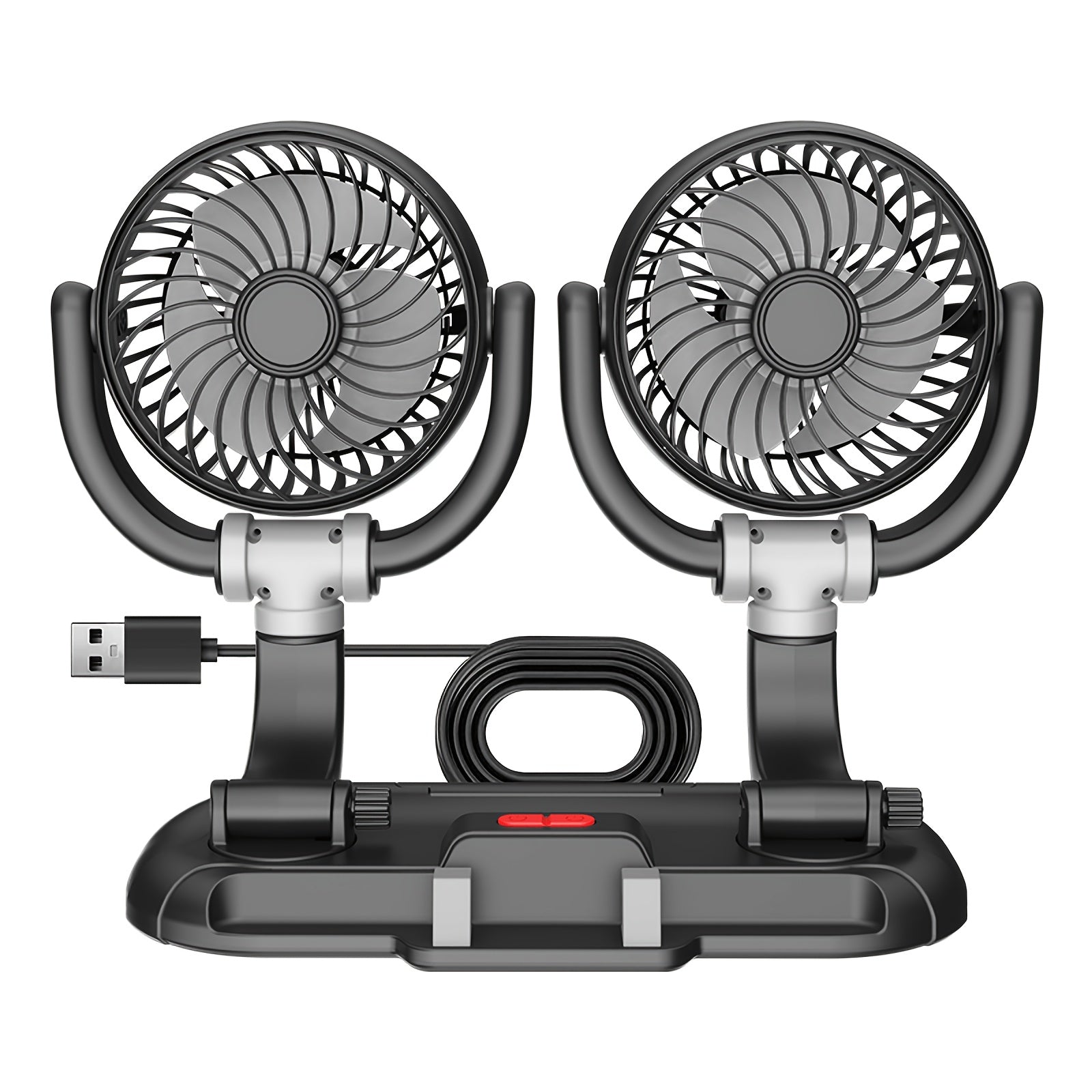 Dual-Head Car Fan - Powerful Wind, Adjustable Speed, Multi-Angle Rotatable, Compact Design with Phone Storage Slot, Suitable for Cars, SUVs and Trucks, Perfect for Travel, Beach Vacation, Back to School, Comfortable Car Interior Use, Battery-Free Design
