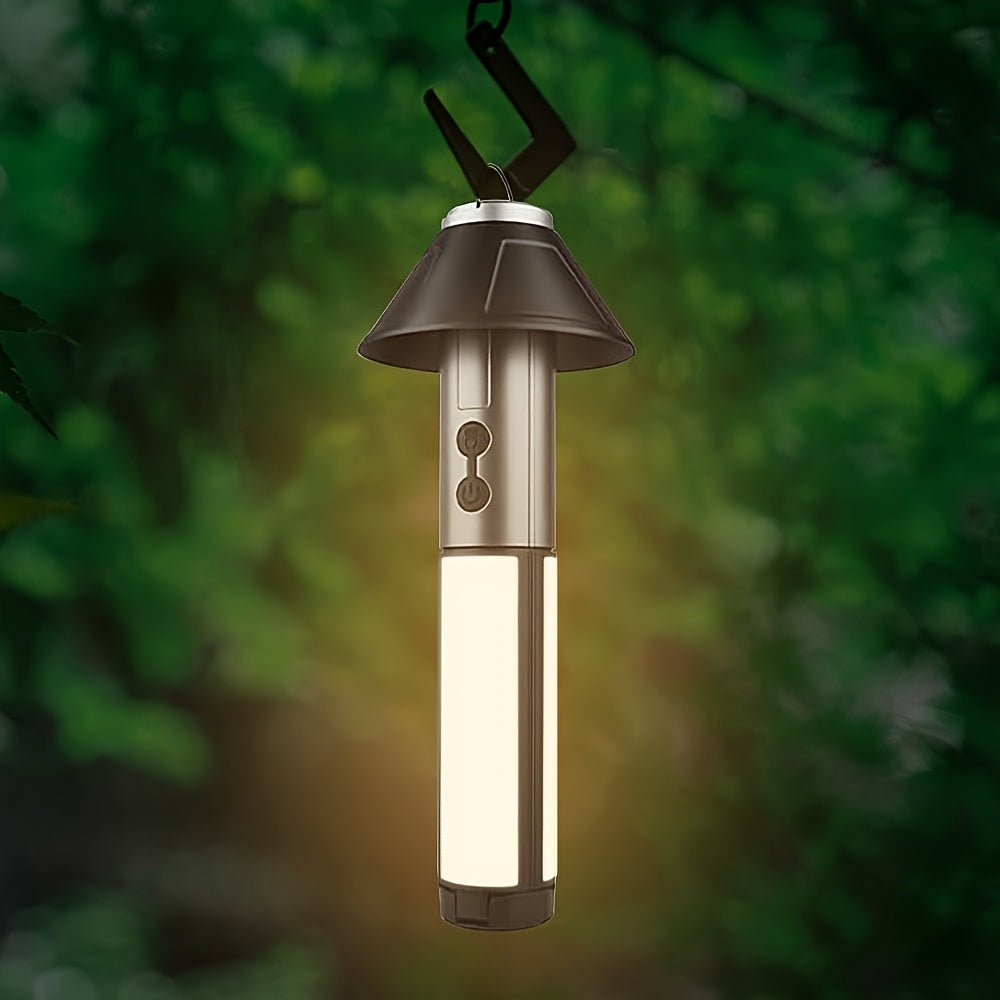 2-in-1 LED Camping Light & High Bright Flashlight, 4-Section Telescopic Rod, 270° Adjustable Beam, Hook Design, Detachable Shade Cover, Dual Switch Modes, USB Rechargeable Camping Lamp with Bracket Base, Ideal for Outdoor Adventure
