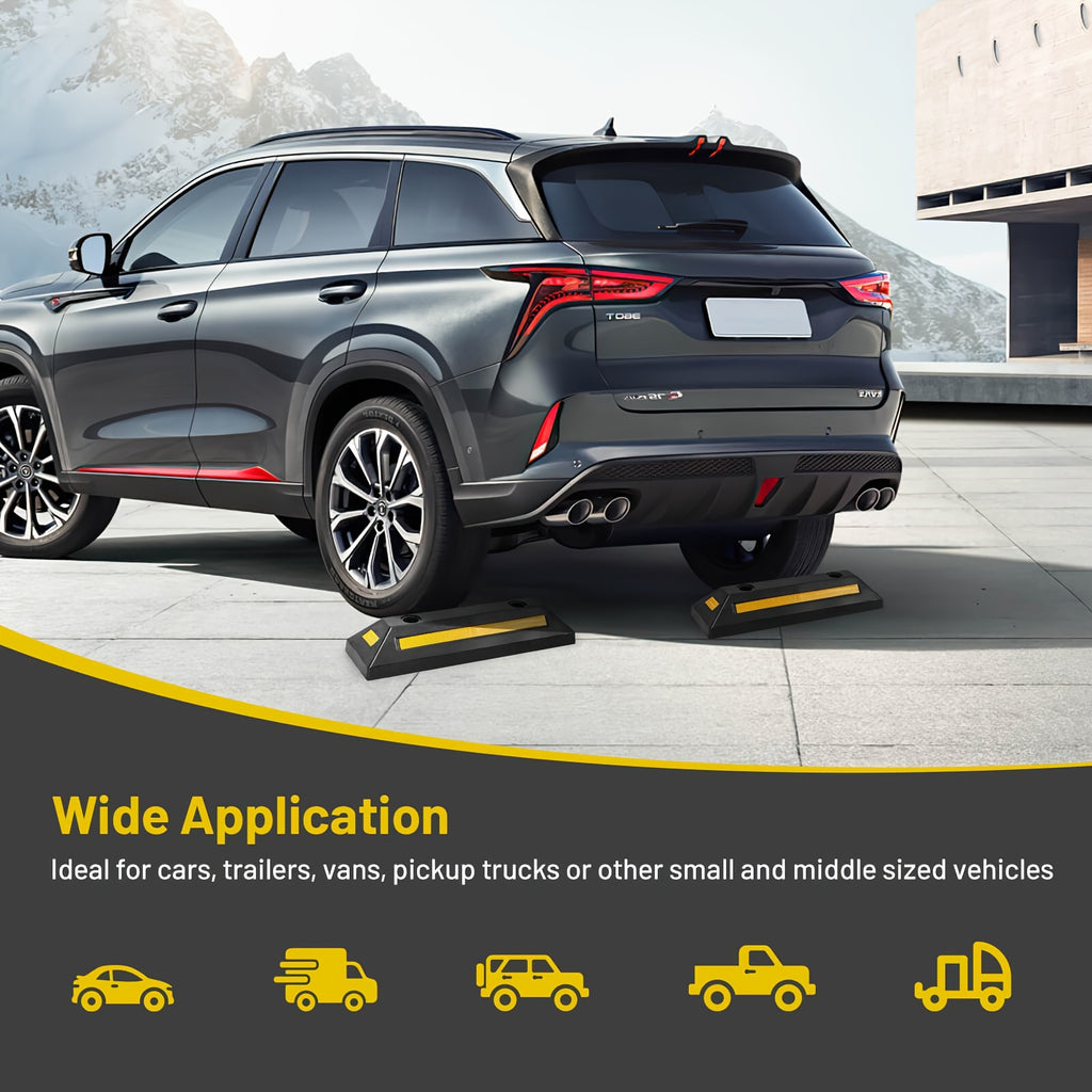 1/2/4 Pack Garage Parking Curb Stopper - Durable Rubber Parking Guide with Yellow Stripe, Ensures Safe Vehicle Parking, Garage Parking Curb, Fits All Vehicles, Cars, Vans, Trucks, Tire Rim Guide Block Protects Bumper