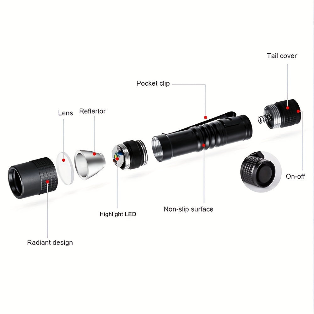 Compact Aluminum Alloy LED Flashlight Pen Style Design For Home & Outdoor Use Powered By AAA Batteries Battery Not Included