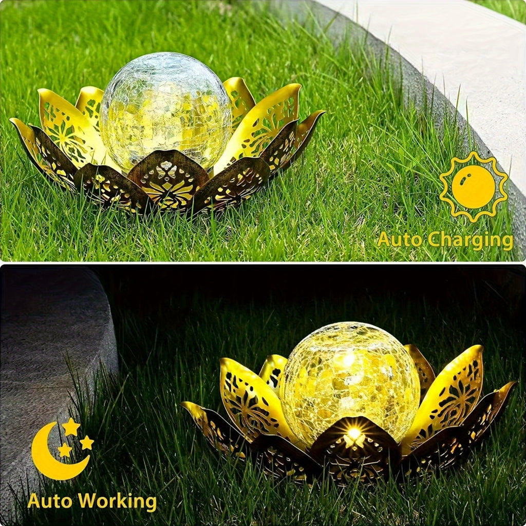Solar Lotus Flower Light, Wrought Iron Design, Outdoor Statue Light, Landscape Decorative Light, for Villa, Garden, Lawn, Courtyard