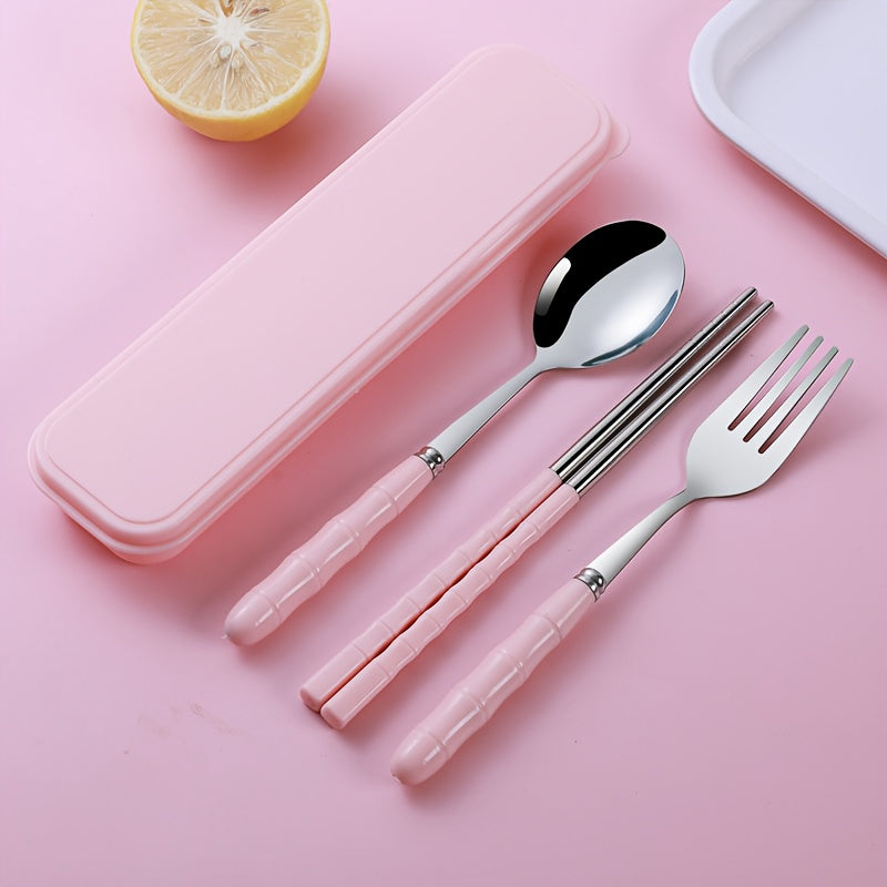 4-Piece Stainless Steel Portable Cutlery Set – Reusable Utensils for Lunch, Camping, Picnics & Travel – Includes Case, Fork, Spoon & Chopsticks – One Case Fits All Daily Dining Needs