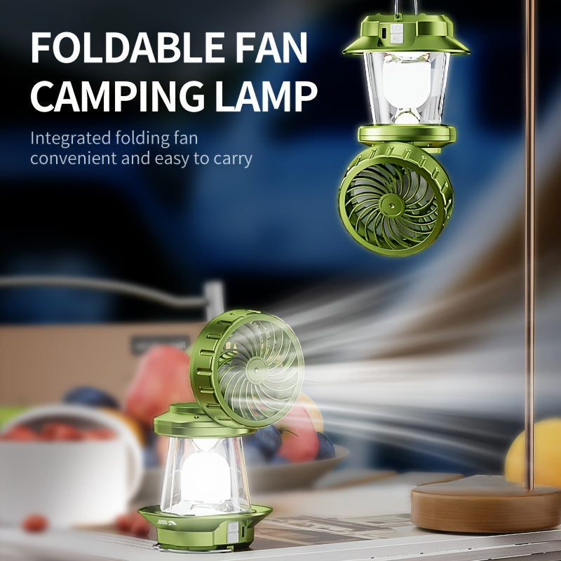 1 Smiling Shark Rechargeable Fan Light - Type-C Solar Charging, 5 Modes LED Flashlight & Cooling Fan, Built-in Lithium Battery, Portable Camping Lantern, Ideal for Tent, Outdoor, Hiking, Emergency (Power Supply)
