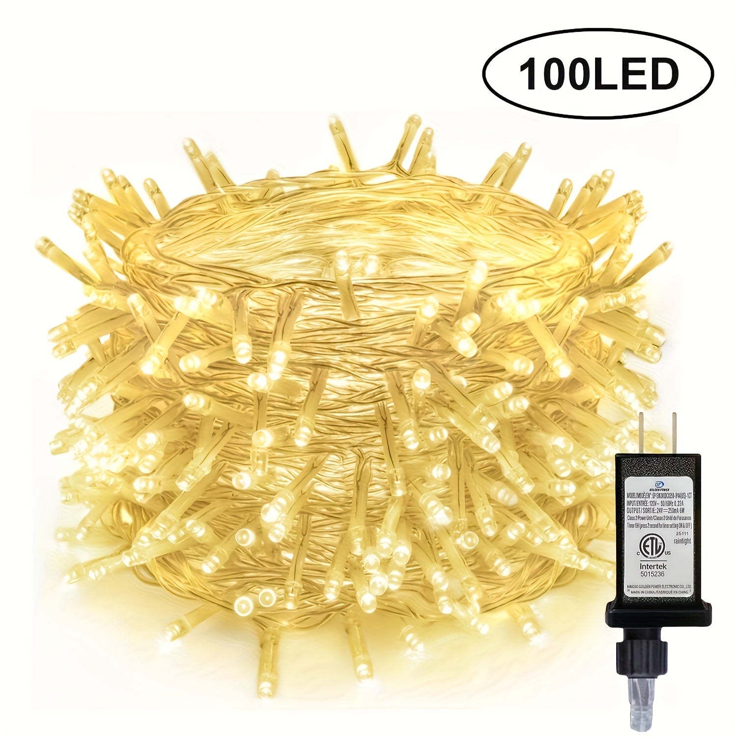 1包39/72/104英尺100/200/300LED庭院聖誕裝飾燈串，12種模式帶內建定時和記憶功能聖誕燈，室內透明線路，插電式聖誕燈串，IP44防濺戶外，臥室