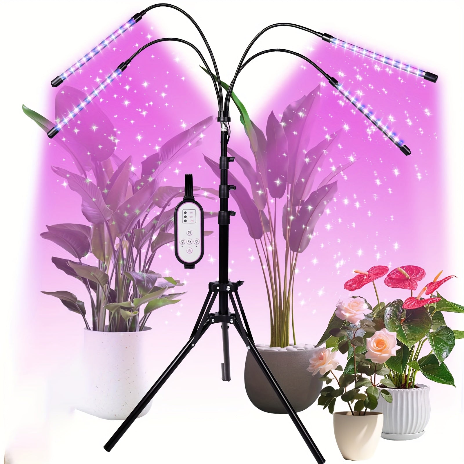 LED Plant Grow Light, Full Spectrum, Hydroponics Compatible, 4/8/12H Timer, Dimmable Brightness, Ideal for Indoor Plants in Greenhouses & Grow Boxes