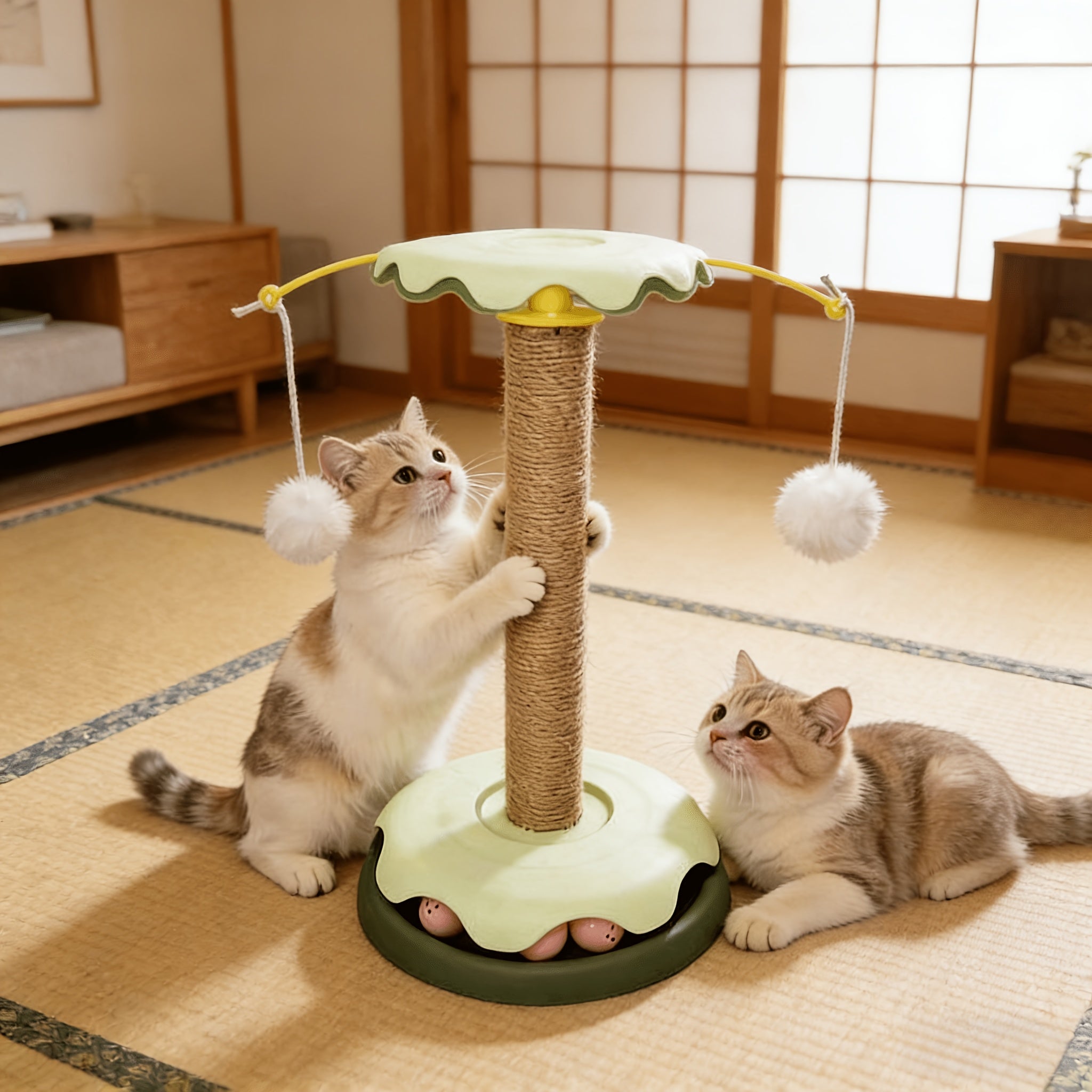 节省空间的猫咪一体猫抓柱 剑麻耐磨不掉屑猫抓板 带逗猫球轨道 小型立式猫爬架 解闷自嗨磨爪神器 保护家具不占地 家用室内幼猫成猫通用 牛油果绿清新配色 益智互动猫玩具 稳固底座防倾倒 猫咪解闷消耗精力必备宠物用品