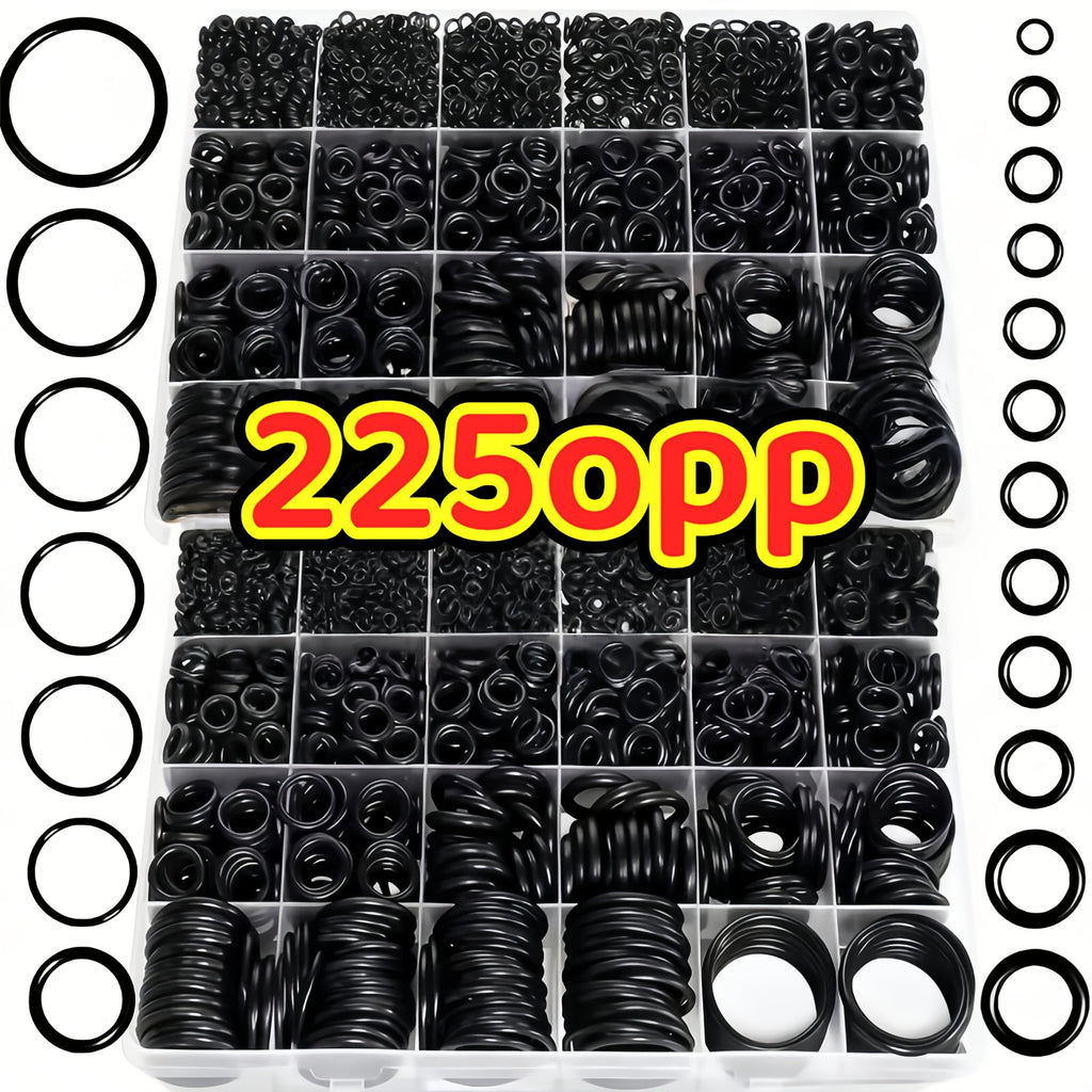 225-Piece Waterproof Rubber O-Ring Kit (Flat Washers) – Heavy-Duty Multi-Size Leak-Proof Sealing Gaskets for Home Repair, Plumbing, Automotive & Mechanical Applications – Durable & Economical Bulk Pack