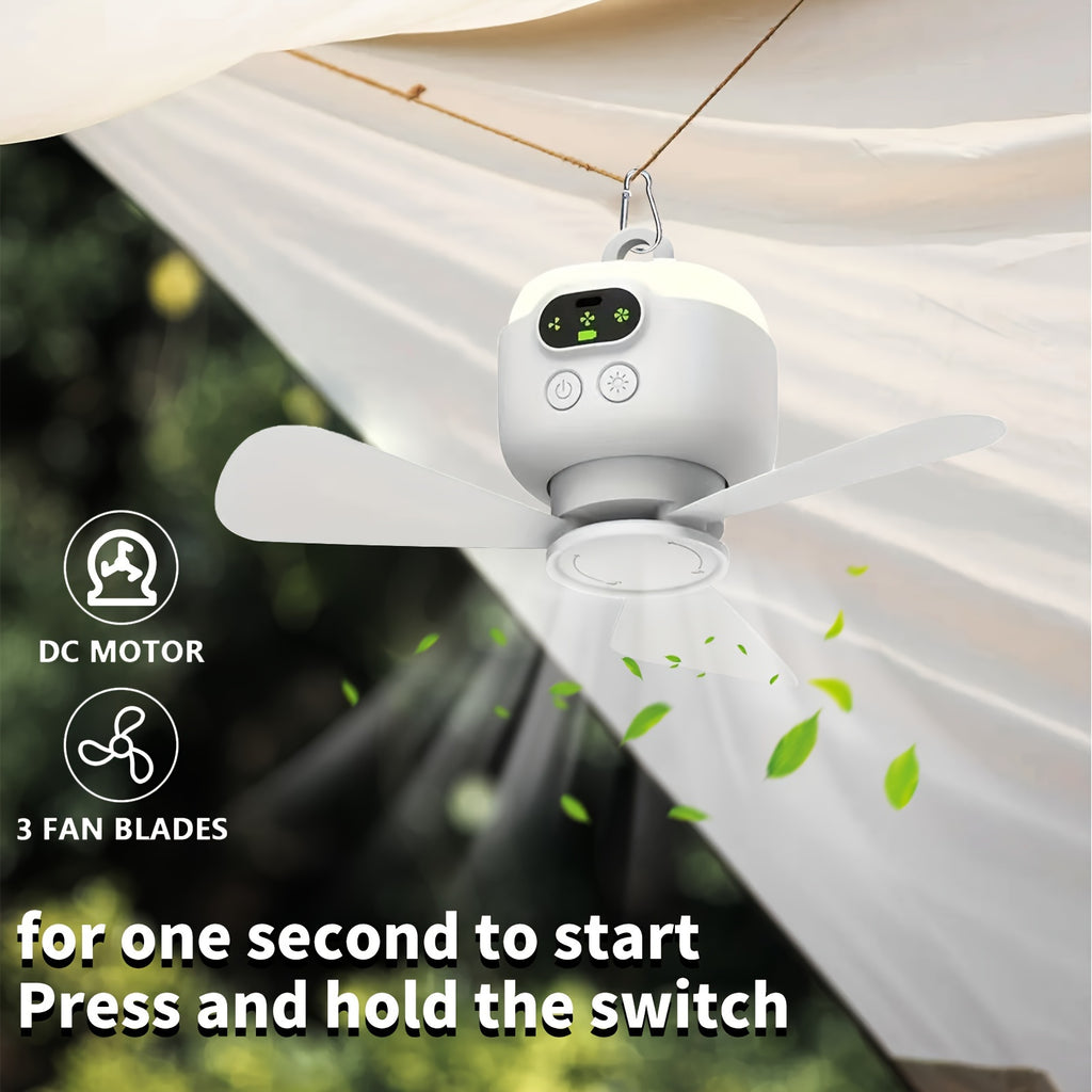 8000mAh Large Capacity USB Rechargeable Mini Ceiling Fan, Camping Fan with Night Light, 3 Speed Levels, Outdoor Portable Hanging Tent Fan, 12H Long Battery Life High Wind Power, Ideal for Camping and Fishing