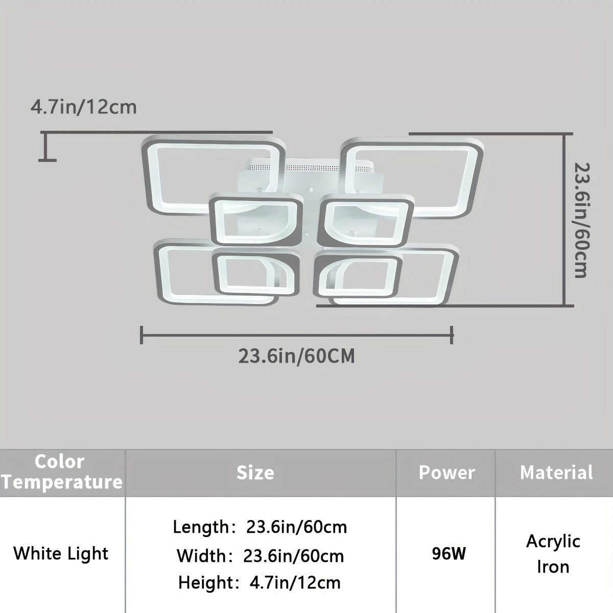 Enncll modern LED ceiling light, dimmable flush mount ceiling light fixture, with remote control, 23.6" 8-square acrylic ceiling light, suitable for kitchen, living room, dining room, bedroom, 3000K-6500K