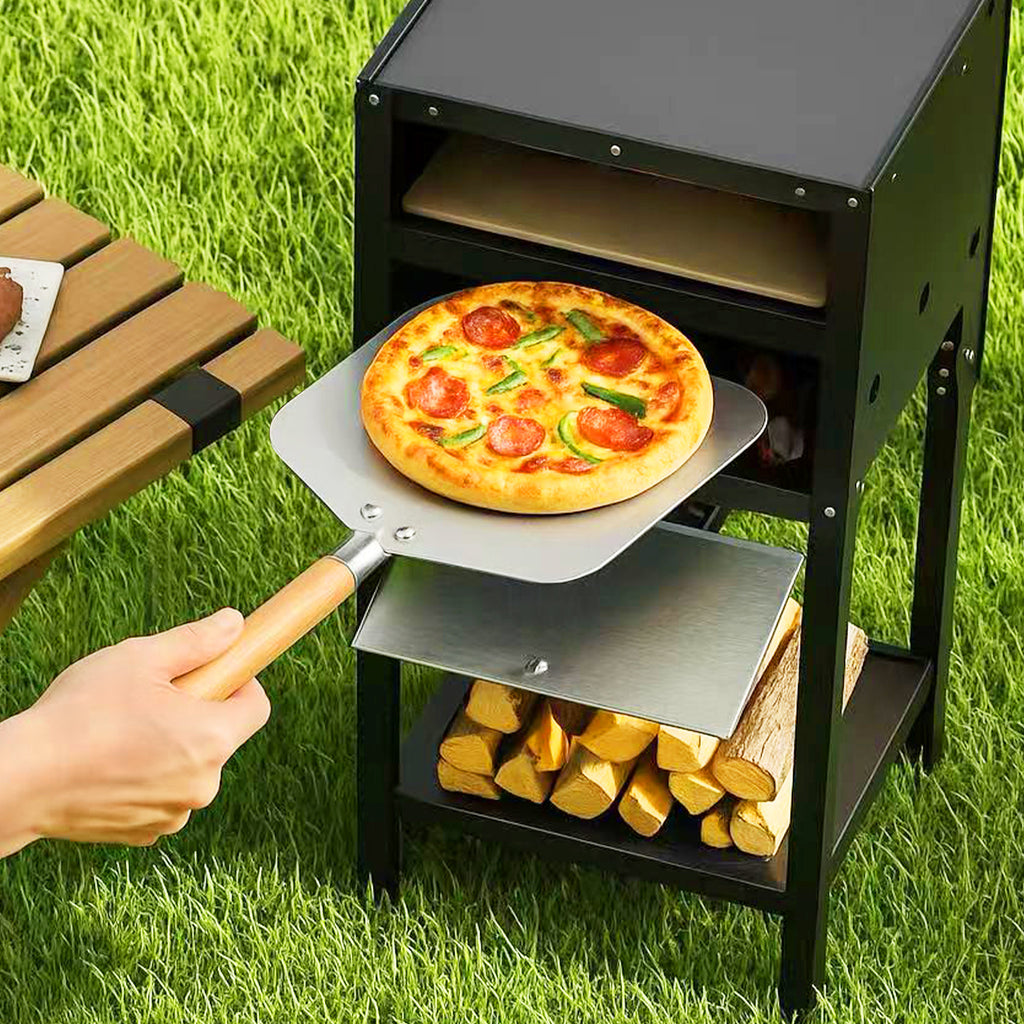 COSTWAY 12-Inch Outdoor Pizza Oven, Freestanding Wood-Fired Pizza Stove with Ash Tray, Wood Storage Area, Pizza Stone, Pizza Peel & Oxford Cloth Cover, Multi-Fuel Pizza Maker for Patio, Backyard, Camping & BBQ