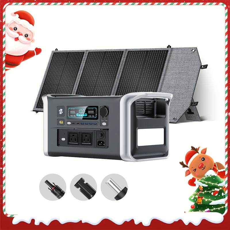 1024Wh LiFePO4 電池 UPS 便攜式電源站 太陽能發電機/100W 太陽能板，停電預防，備用電池行動電源，具備 AC 110V DC USB USB-C 輸出和 LED 燈，戶外露營旅行 RV 旅行居家節慶聖誕禮物