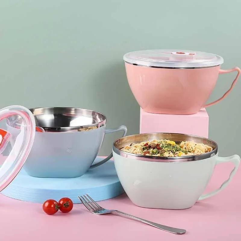 Stainless Steel Insulated Noodle Bowl with Lid – Double-Layer Leak-Proof Design, Perfect for Hot Meals, Instant Noodles &amp; Takeout Food – Durable &amp; Easy to Clean – Ideal Choice for Home, Office, School Lunch Box, Travel Food Container