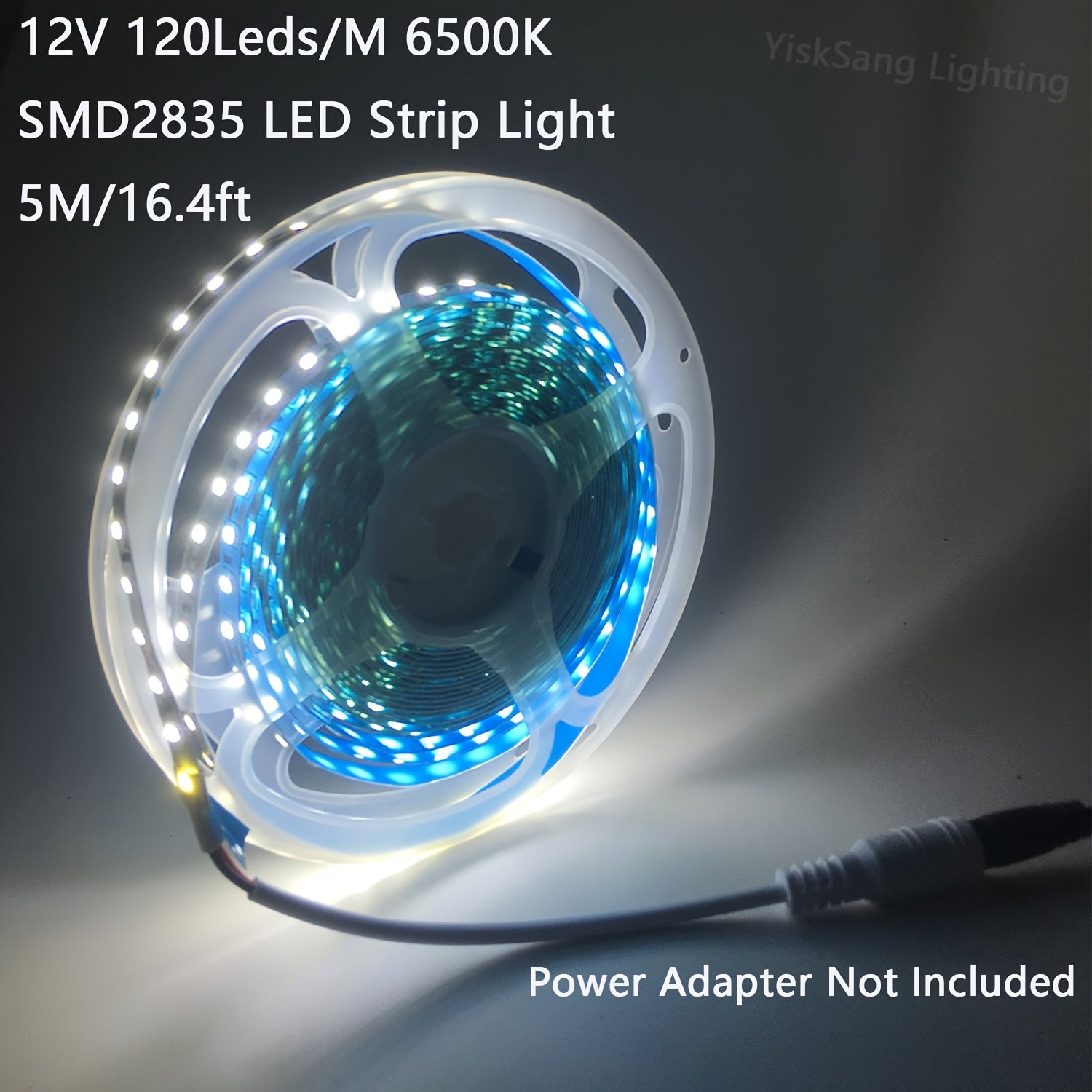 5M/16.4ft DC12V 600颗灯珠, 8mm宽 LED胶带灯自粘可裁剪高亮LED灯带，用于室内卧室客厅吊顶氛围灯带，生日圣诞派对装饰灯带, 家居厨房橱柜灯照明,舞台,商场,酒店,办公室柜下灯照明(无电源适配器)