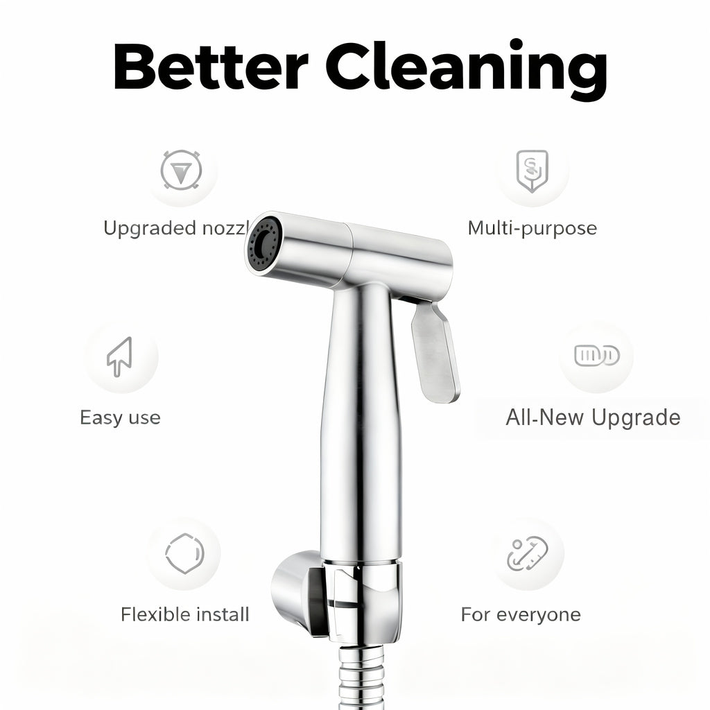 Wall Mount Handheld Bidet Sprayer Set - Includes Sprayer, Holder, Teflon Tape & Flexible Extension Hose. Quick Fit for Toilet, Bathroom & Sink; Ideal for Home Cleaning, Garden Care & Pet Washing