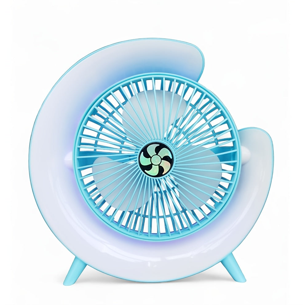 Colorful RGB Desktop Mini Fan, 3 Speed Levels, 1800mAh Long Lasting Rechargeable Battery, 9 Ambient Light Modes, Quiet Low Noise Design, Compact & Portable, Durable PP Material