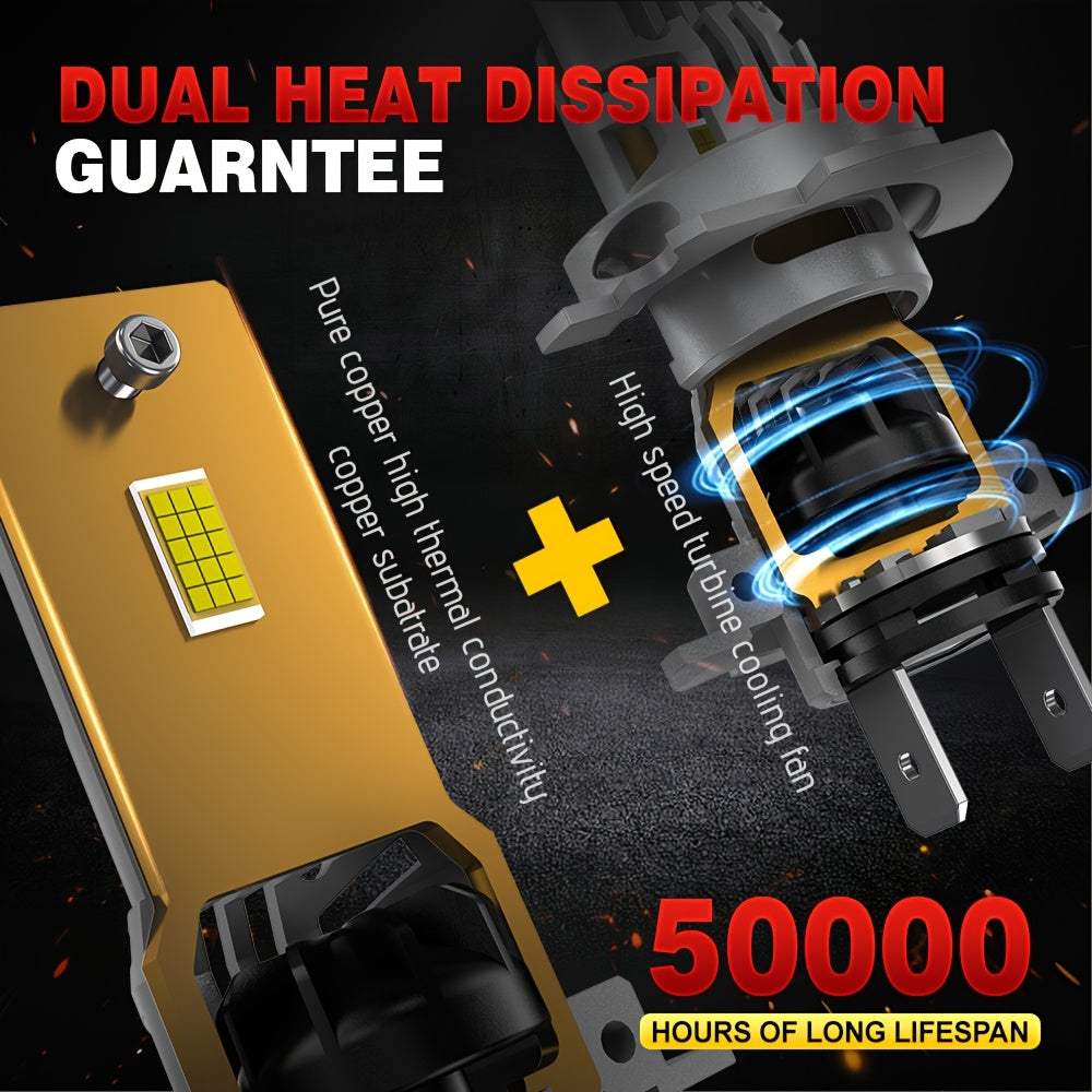 2-Pack H7 LED CANBUS Headlights 1:1 Mini Size with Cooling Fan Car Front Headlights 48000 Lumens Super Bright Wireless Turbo Fog Light Bulbs 6000K Car Light 12V