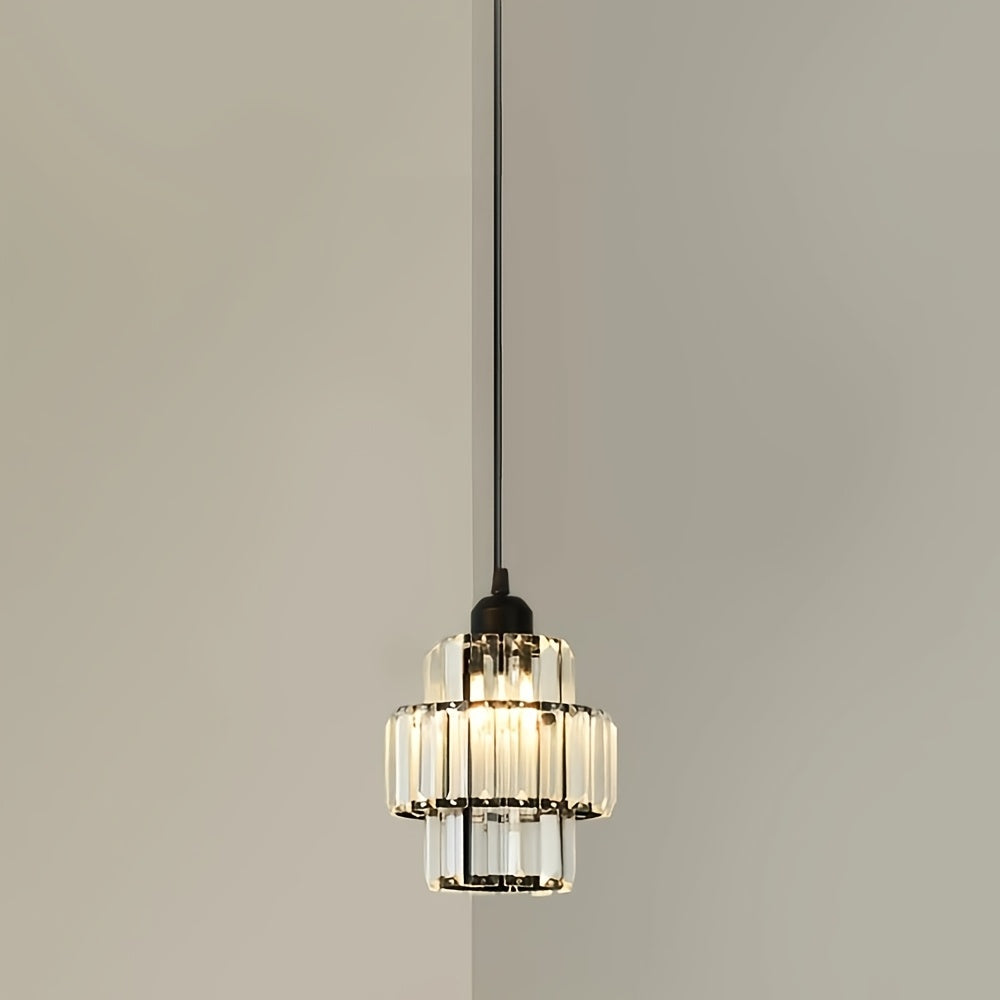 1 piece, modern crystal pendant light, modern chandelier with crystal plate metal lampshade, height-adjustable ceiling light, pendant light for bars, restaurants, living rooms, ceiling lighting fixture above sinks, E26/E27 base (bulb not included)