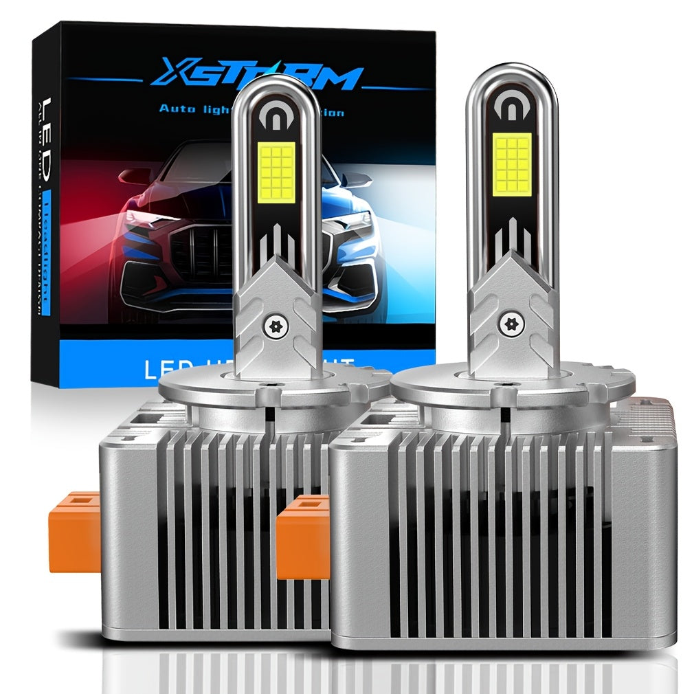 Xstorm 2-Pack 60000Lm D3S LED Headlight Bulbs D1S D2S D4S D1R D2R D3R D4R Turbo Fan LED CSP Light for BMW Mercedes Volvo Canbus 120W U-Shape Copper Tube Headlight 6500K