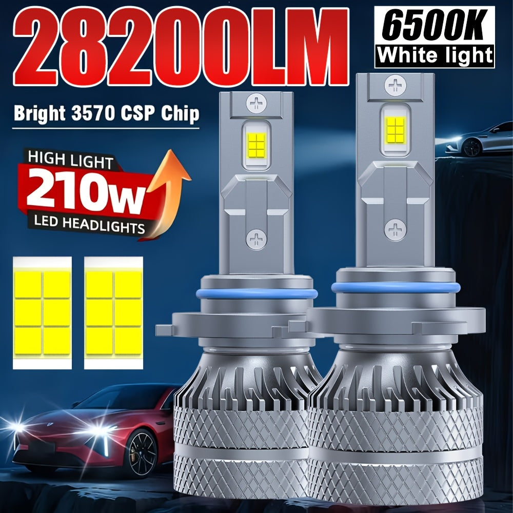 2-Pack LED Car Headlight Bulbs - Model O122, 6500K Color Temperature, with CANbus External Driver, Compatible with H1, H4, H7, H11, 9005, 9006, 9012 Sockets. 210W High Power Bulbs, 28200 Lumens Brightness, 600% Brightness Increase