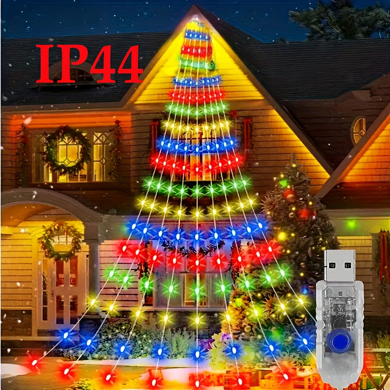 1 个 180LED 瀑布树仙女灯，圣诞树瀑布灯，9 滴 78.74 英寸户外花圈灯，USB 插头 8 模式窗帘灯，适用于节日装饰品，万圣节道具